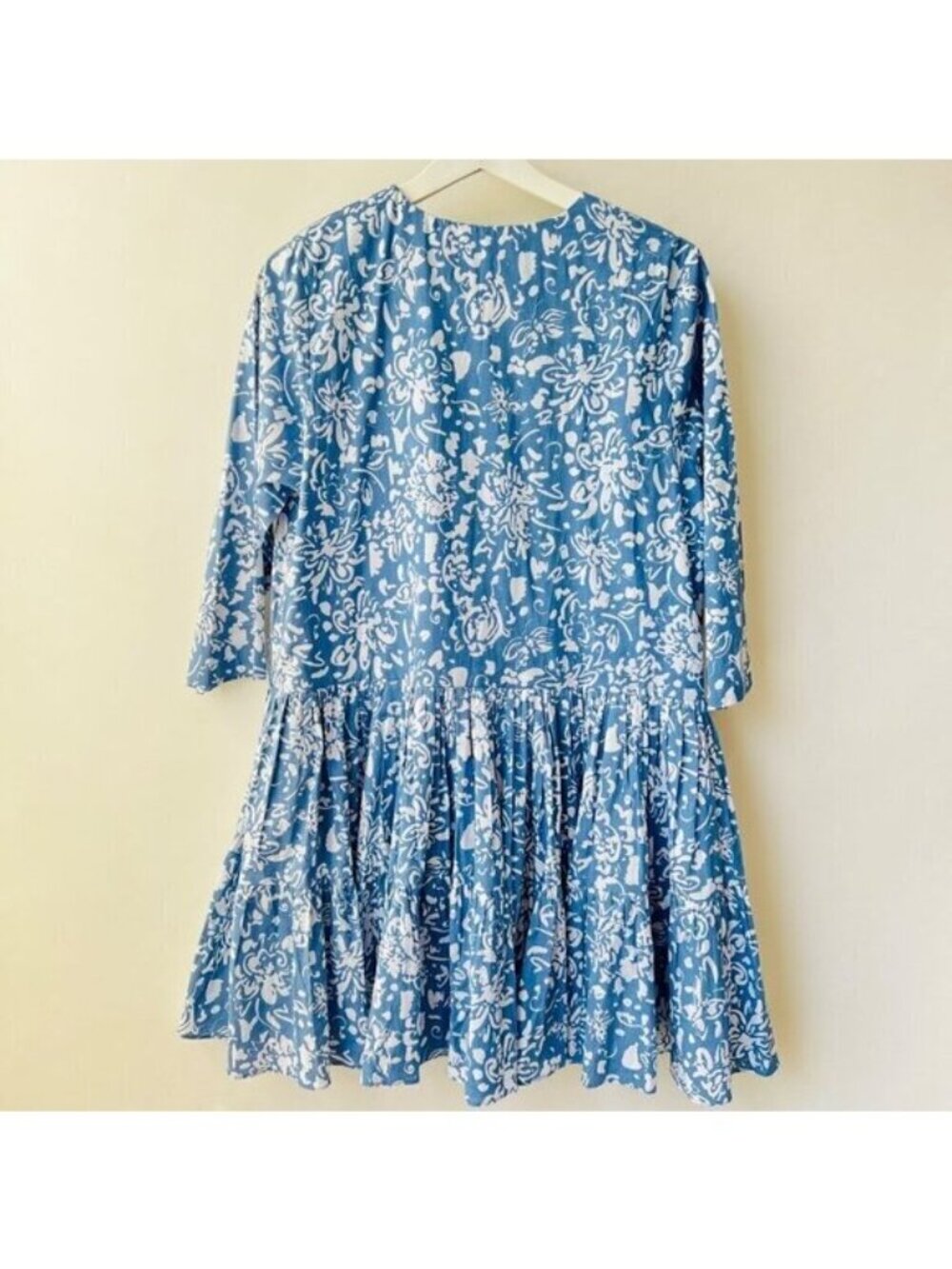 MLM The label relaxed tiered mini dress, blue floral cotton, Size M - Picture 2 of 8